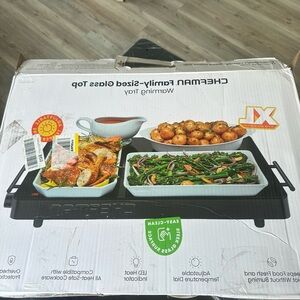Chefman Family-Sized Glass Top Warming Tray in Black